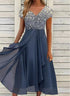 Elegant Lace Patchwork Chiffon Dress for Women Long Bridesmaid Evening Dress